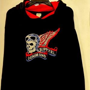 Used Denim & Supply Ralph Lauren Mens Skull Graphic Hoodie Black XXL